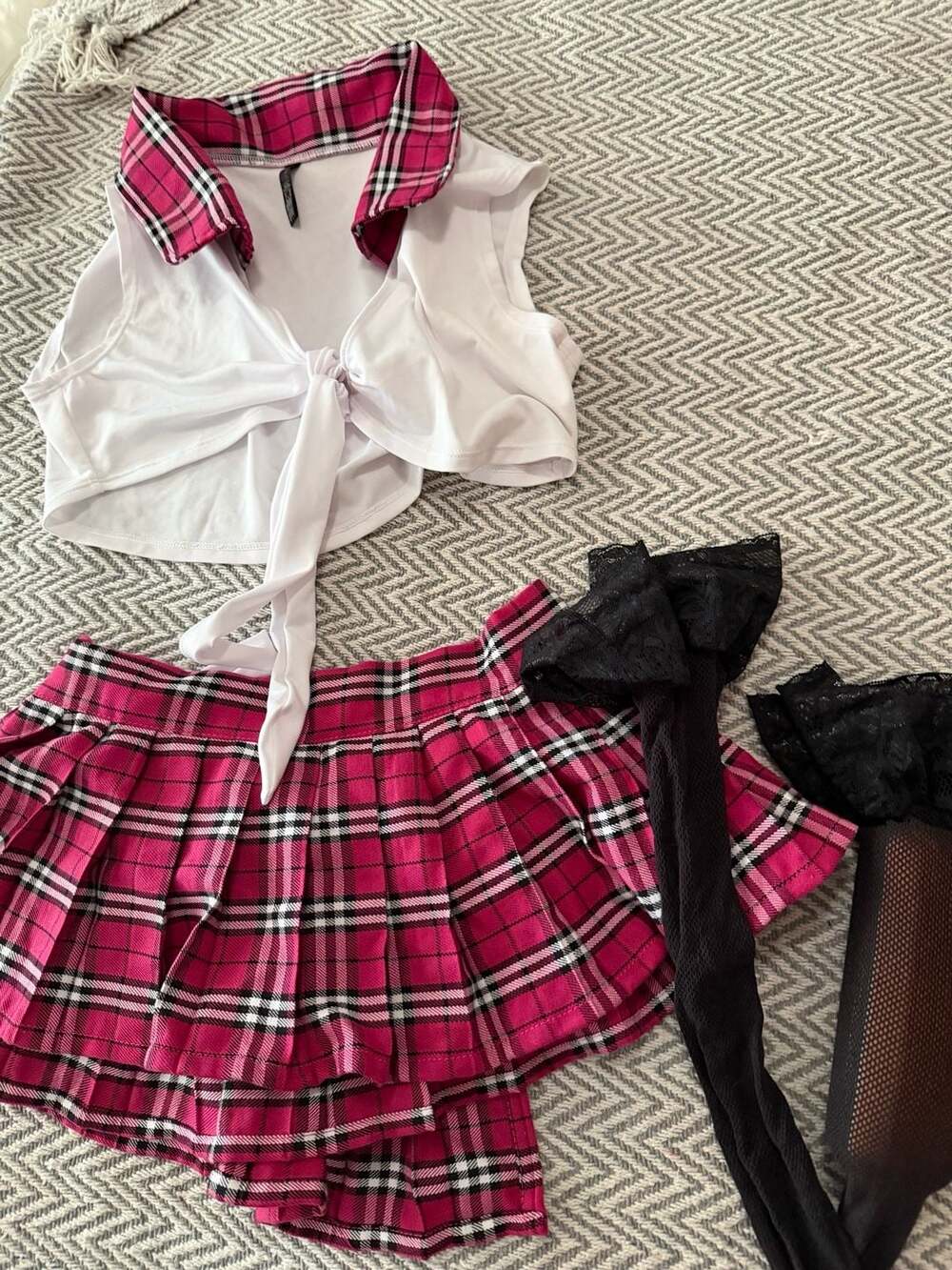 Body Rage Schoolgirl Costume Set One Size Pink Plaid Skirt Top